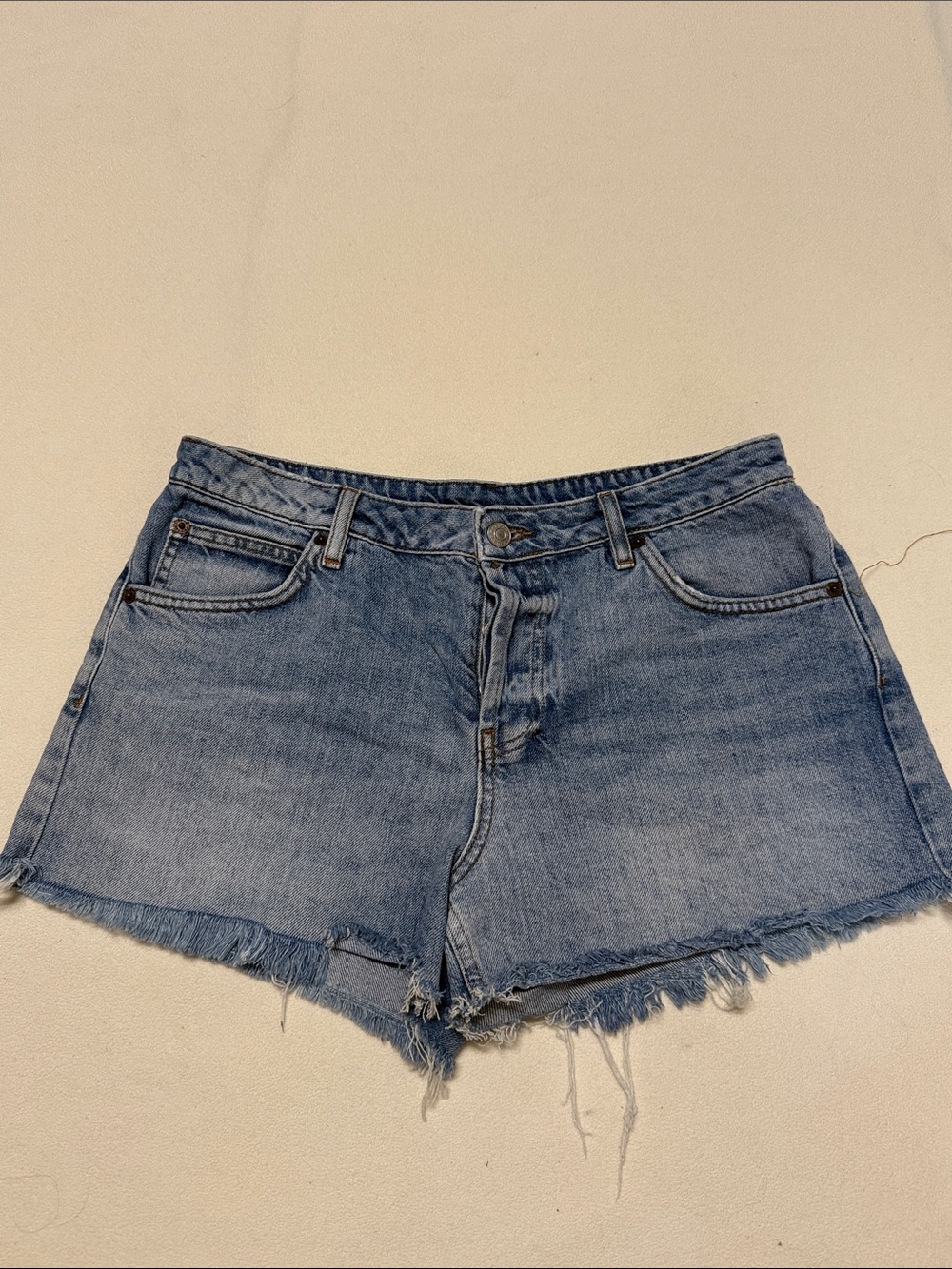 Topshop Light Blue Denim Frayed Hem Shorts
